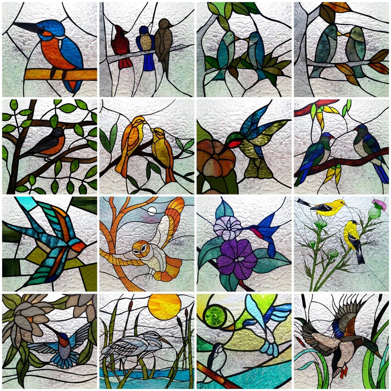 Custom size 3D Matte Window Film Stained Glass Decorative Uv Window Sticker Privacy Frosted Static Cling for Glass,Birds