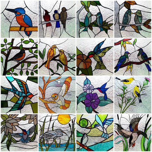 Custom size 3D Matte Window Film Stained Glass Decorative Uv Window Sticker Privacy Frosted Static Cling for Glass,Birds