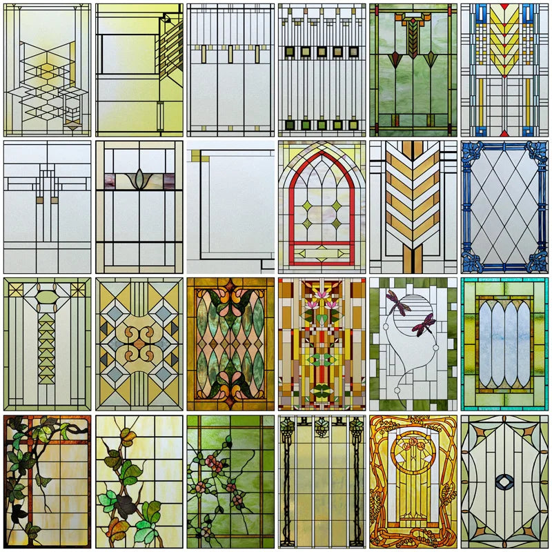 Custom Size Stained Glass Window Film Frosted Privacy Static Cling Retro Prairie Style Stickers Shower Kitchen Office Home Decor
