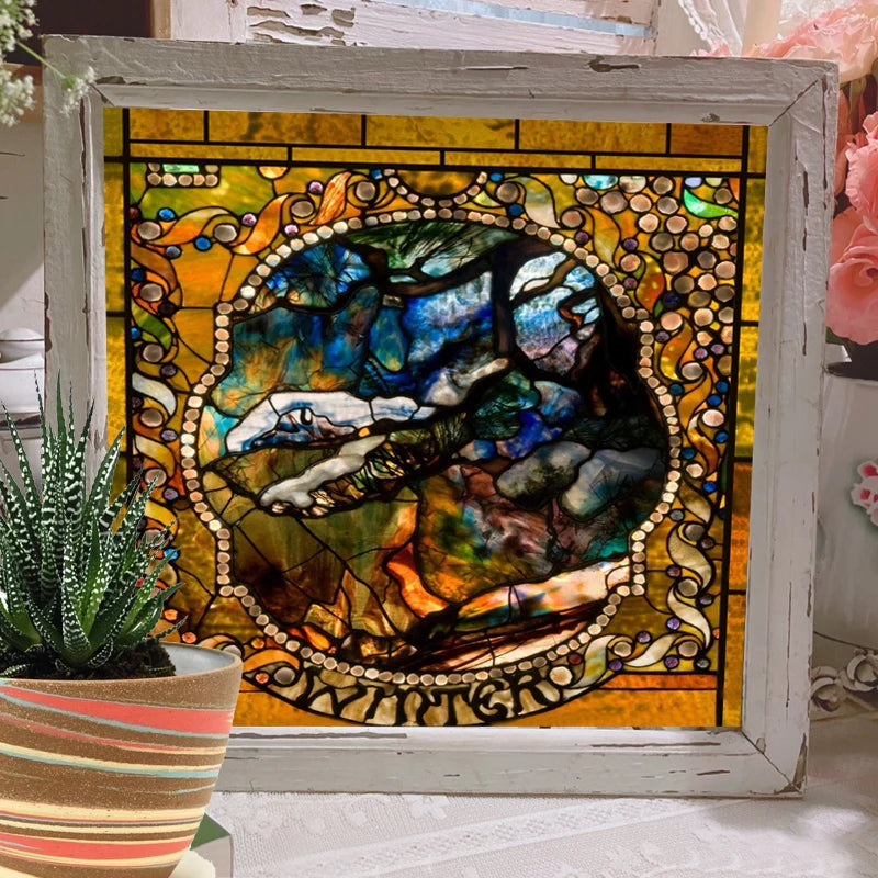 Window Film Stained Glass Films Frosted Privacy Static Cling ,Vintage 4 Seasons Spring, Summer,Autumn,Winter Pictuer for Home