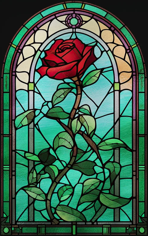 Rose Stained Glass Window Film, Frosted Window Film, ,Privacy,No Glue, Static Cling, Home Decorative