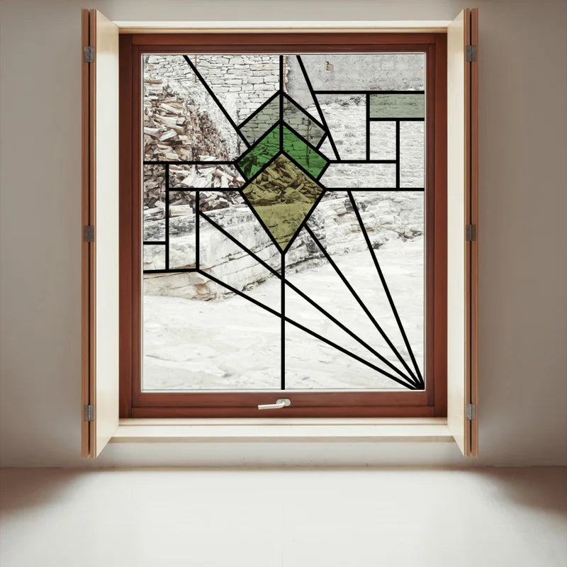Stained Glass Window Film Transparent Glass Sticker Static Cling Prairie Scottish Style Office Door Anticollision Home Decor