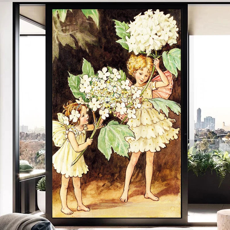 Custom Size Stained Glass Window Film, Flower Tree, Fairy Stickers, Static Cling, Kitchen, Bathroom, Bedroom, Door, Home Decor