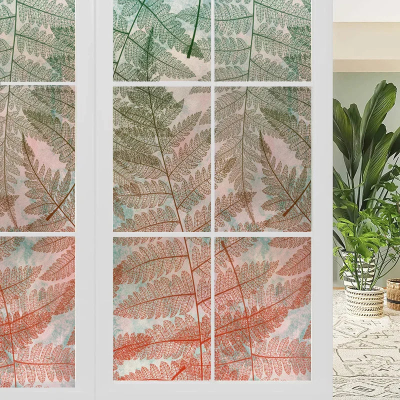 Customized Frosted Stained Glass Window Film, Art Deco Design Leaves,Static Cling, Remove Door Sticker,Home Decor