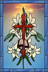 Frosted Stained Glass Window Film, Cross Dove Lily, Static Cling, Church, Home Decor, Bathroom, Kitchen, Door Sticker