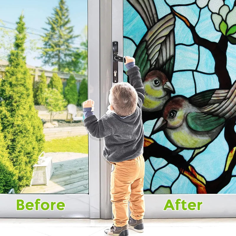 Custom Size Glass Window Film Static Cling Frosted Glass Films Stickers For Bathroom Kitchen Door Birds Heron Parrot Owl