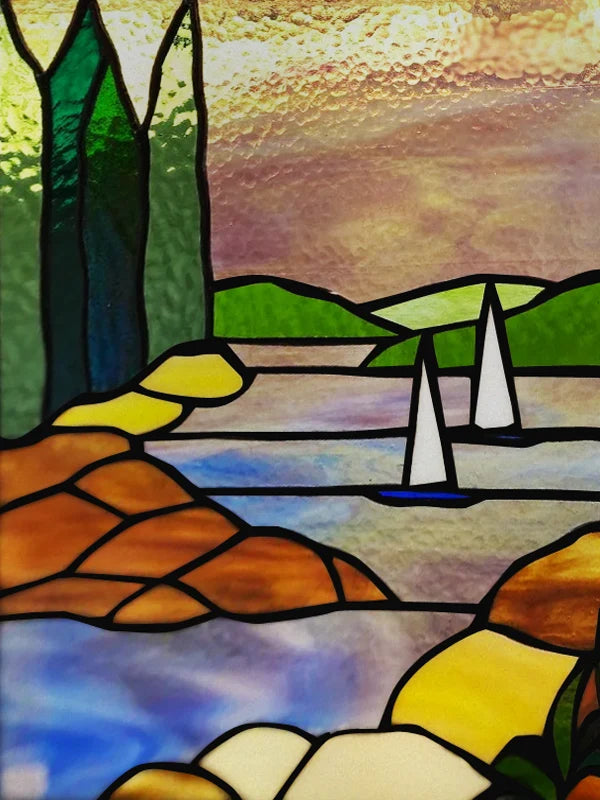 Custom Size Stained Glass Films,Privacy Static Cling,Print Castle, Lighthouse Tower, Sailboat Door Sticker,Office, Home Decor