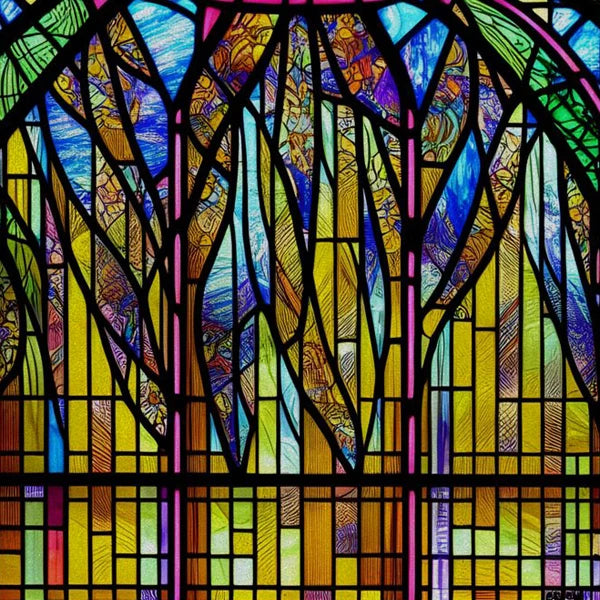 European Church Mosaic Stained Glass Films,Window Stickers Static Cling,Sun, Mosaic, Custom made to fit any Window Size or Shape