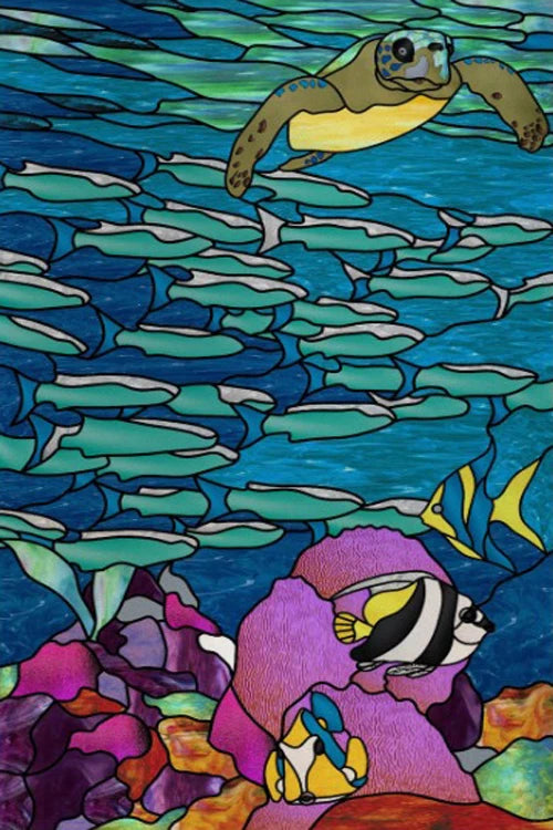 Custom Size Window Stained Glass Films,Fish,Sea World Stickers For Bathroom Bedroom Door Office Home Decor