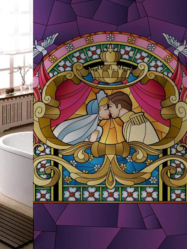 Stained Glass Window Film, Frosted Glass Sticker, Custom Size Castle Cartoon Pattern for Kids Room Door, Poster, Home Decor