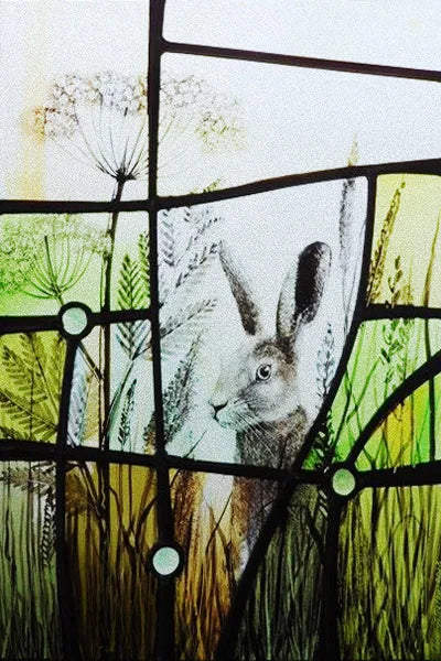 Custom Size Stained Glass Window Film Animal Pattern Rabbit Crow  Bird Fox For Rectangular Shape Glass Office Home Decor
