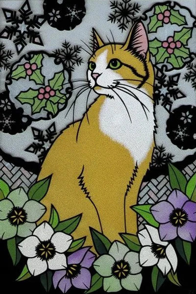 Customized Stained Glass Film Window Films Static Cling Frosted Sticker Japanese-Style Home Decor Cat  Cherry Blossom Poster