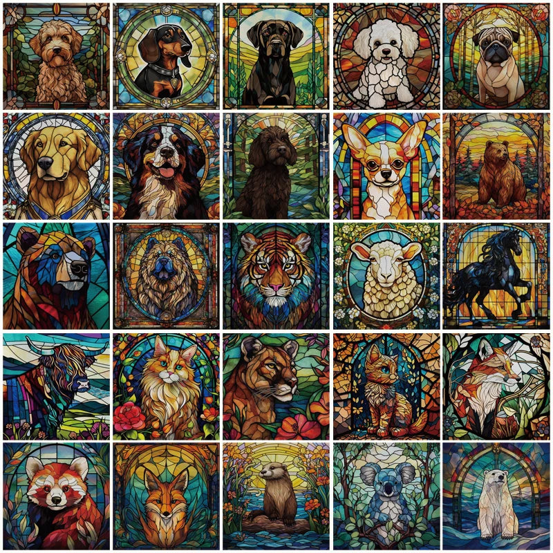 Custom size Window Film Stained Glass Films Frosted Privacy Static Cling Retro Dog Tiger Cat Sticker Bathroom Skylight Decor