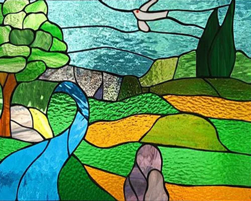 Glass Films Window Sticker Static Cling Frosted Home Decor Private Tint-Film For Door Window Cabinet Wardrobe Village Mountain