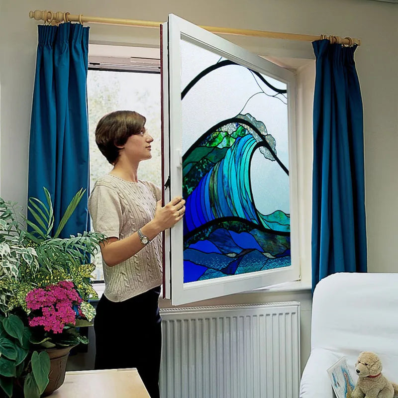 Frosted Stained Glass Window Film, Leaf Tree Static Cling Sticker,Home Decor Foil Treatment, Customized Art Design