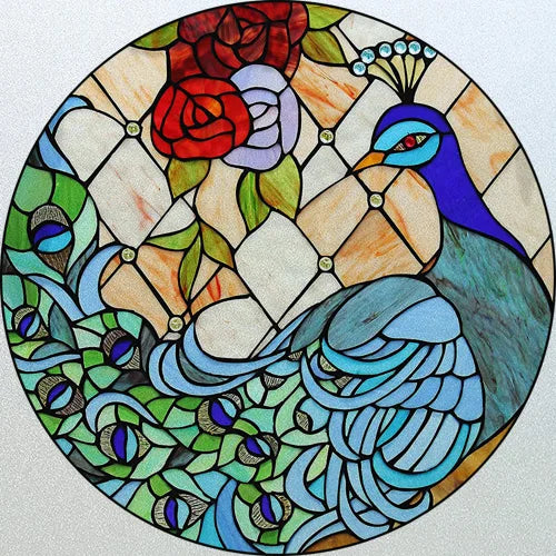 Customized Stained Glass Window Glass Films,Privacy Frosted Static Cling, Classic Pattern for Round Door, Home Decor