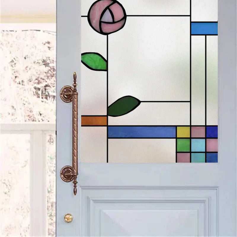 Window Film Stained Glass Films Frosted Static Cling Light-transparent Opaque Privacy Glass Sticker Home Decor Rose Flowers