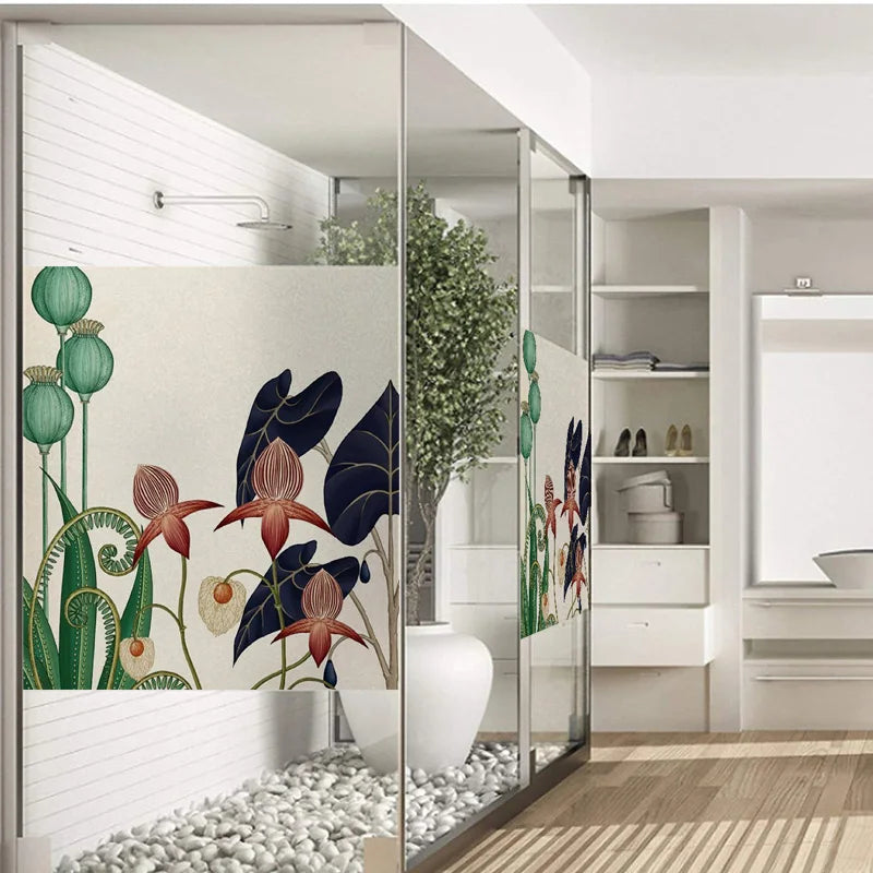 Stained Glass Window Film Frosted Glass Sticker Forest Customized Floral Leaves For Bathroom Kitchen Office Door Home Decor