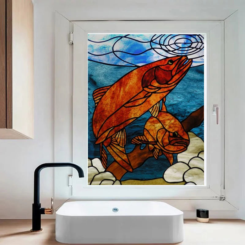 Custom Size Window Stained Glass Films,Fish,Sea World Stickers For Bathroom Bedroom Door Office Home Decor