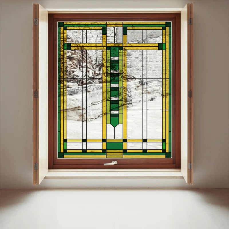 Stained Glass Window Film Transparent Glass Sticker Static Cling Prairie Scottish Style Office Door Anticollision Home Decor