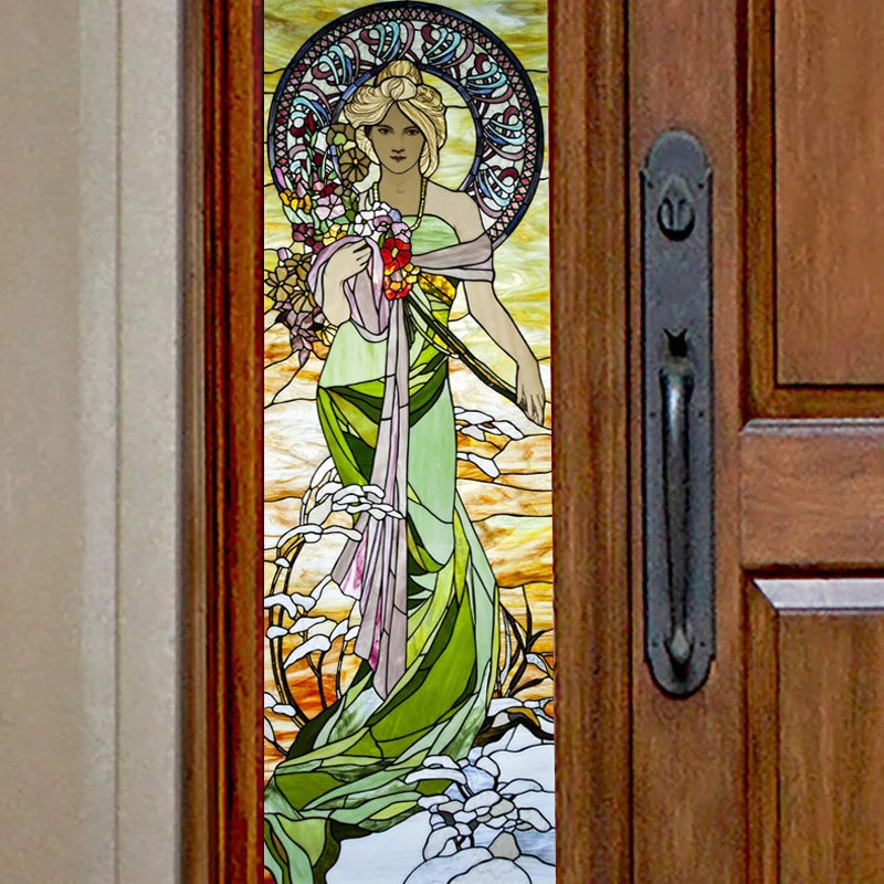 Custom Size Glass Window Film Static Cling Frosted Glass Films Stickers For Wardrobe Bathroom Kitchen Door Mucha Girl Poster