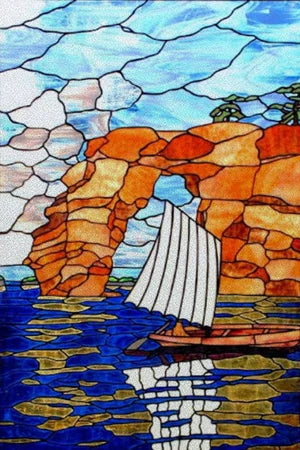 Custom size Stained Glass Films,Privacy Static Cling,Print Castle Lighthouse Sailboat Door Sticker,Office Home Decor