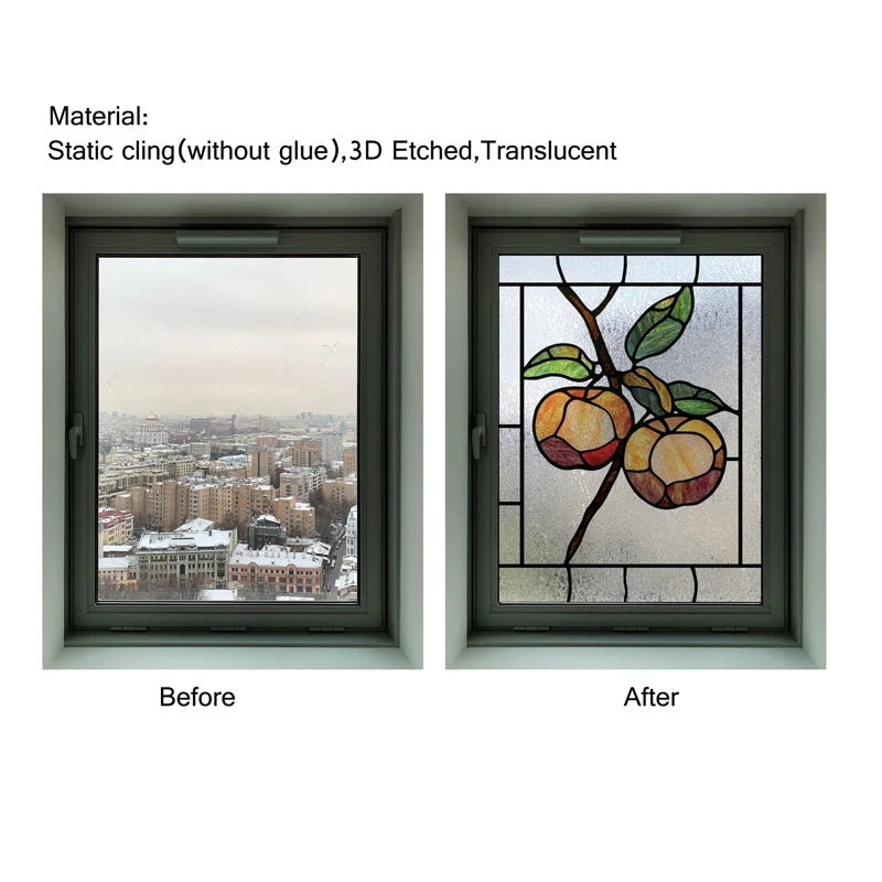 Custom Size 3D Matte Window Film, Stained Glass, Decorative UV Window Sticker, Privacy Frosted Static Cling Fruit, Home Decal