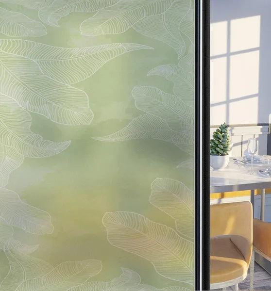 Customized Frosted Stained Glass Window Film, Art Deco Design Leaves,Static Cling, Remove Door Sticker,Home Decor