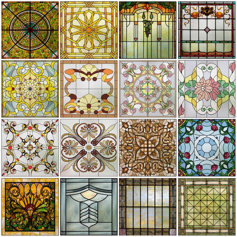 Stained Glass Window Film, Square Window Sticker, Privacy Frosted Static Cling, Home Decal, Door, Office, Custom Size