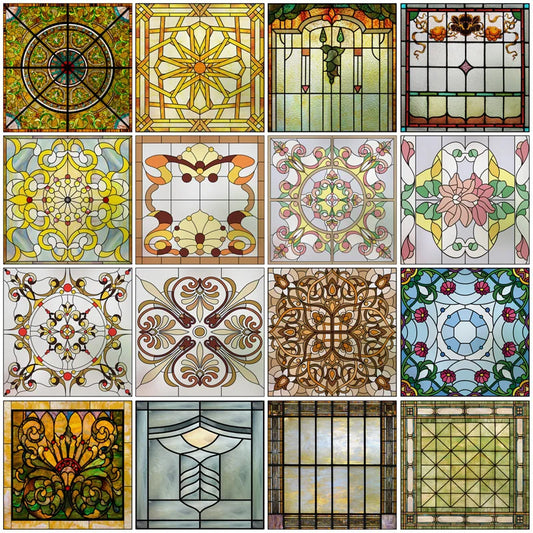 Stained Glass Window Film, Square Window Sticker, Privacy Frosted Static Cling, Home Decal, Door, Office, Custom Size