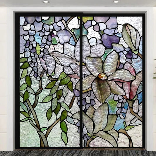 Custom Size Stained Glass Window Film, Flower pattern Color,3D Glass Films for Rectangular Shape Glass, Home Decor