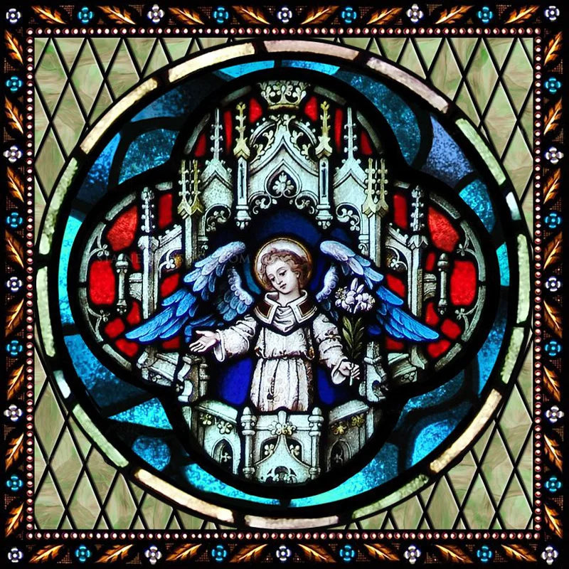 Custom Made Window Film Stained Glass Sticker,Angels Picture,Static Cling Frosted Privacy for House Worship Home Decor