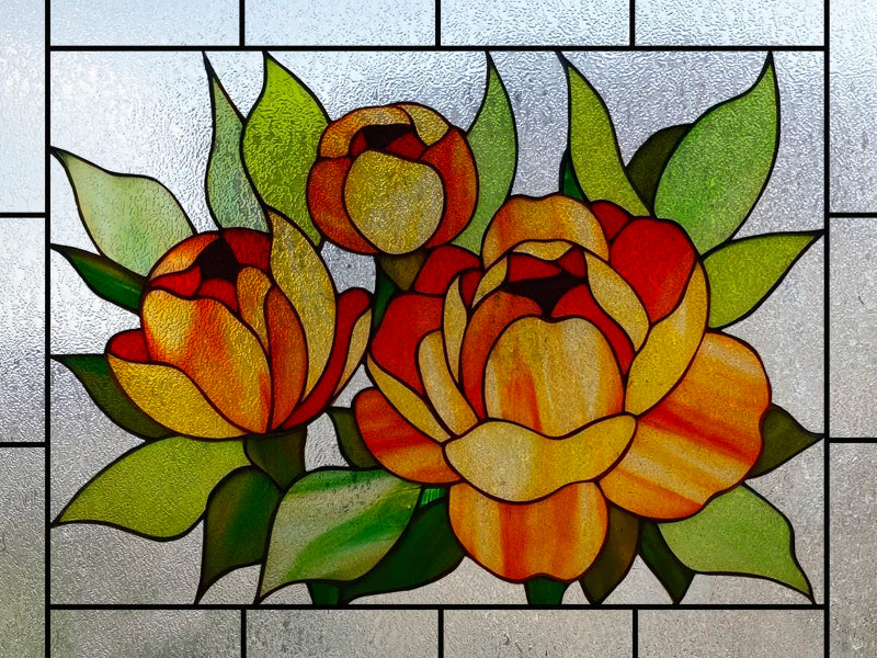 Window Film Stained Glass Stickers,Custom size Static Cling Frosted,Flower Bird Flower Print For Transom Window Glass Home Decor