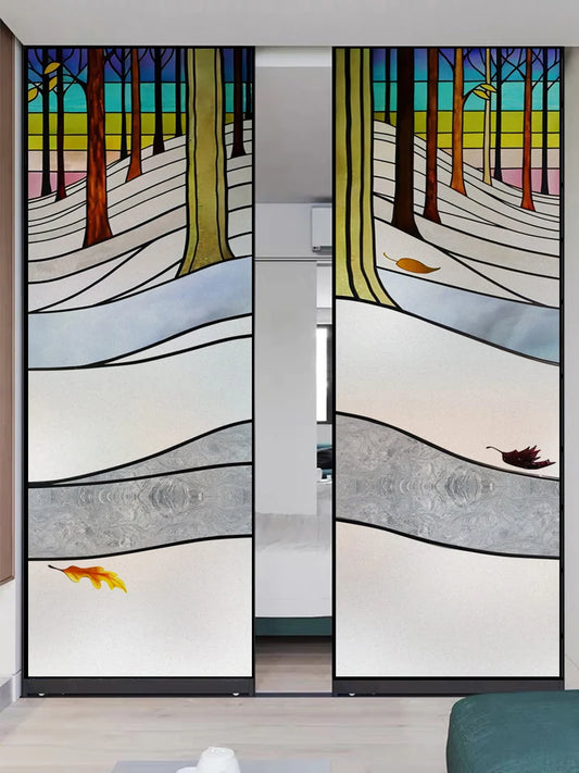Custom Glass Window Film Static Cling,Stained Glass Films,Window Stickers,Tree Pattern,Frosted For Bathroom Door,Home Decor