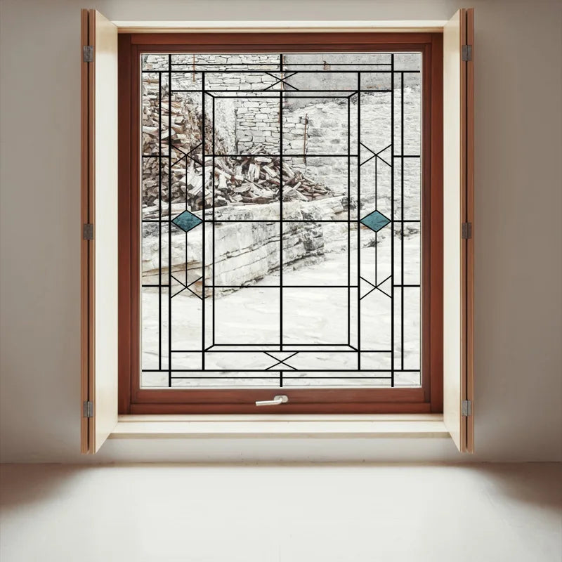 Stained Glass Window Film Transparent Glass Sticker Static Cling Prairie Scottish Style Office Door Anticollision Home Decor