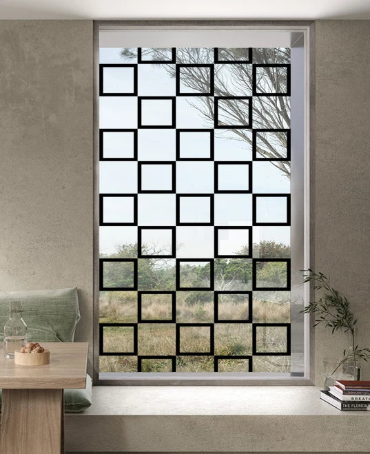 Stained Glass Window Film Transparent Glass Sticker Static Cling Iron Style Black Line Office Door Anticollision Home Decor