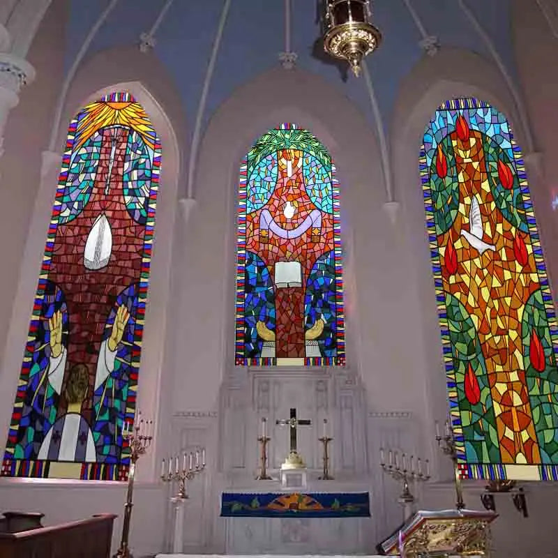 Custom Size Window Glass Films Satic Cling Classical Frosted Glass European Church Stained Glass Window Sticker Foil