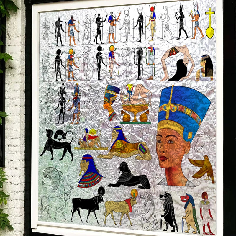 Stained Glass Wndow Film Frosted Glass Sticker Forest Custom Size Egyptian themed for Window Home Decor