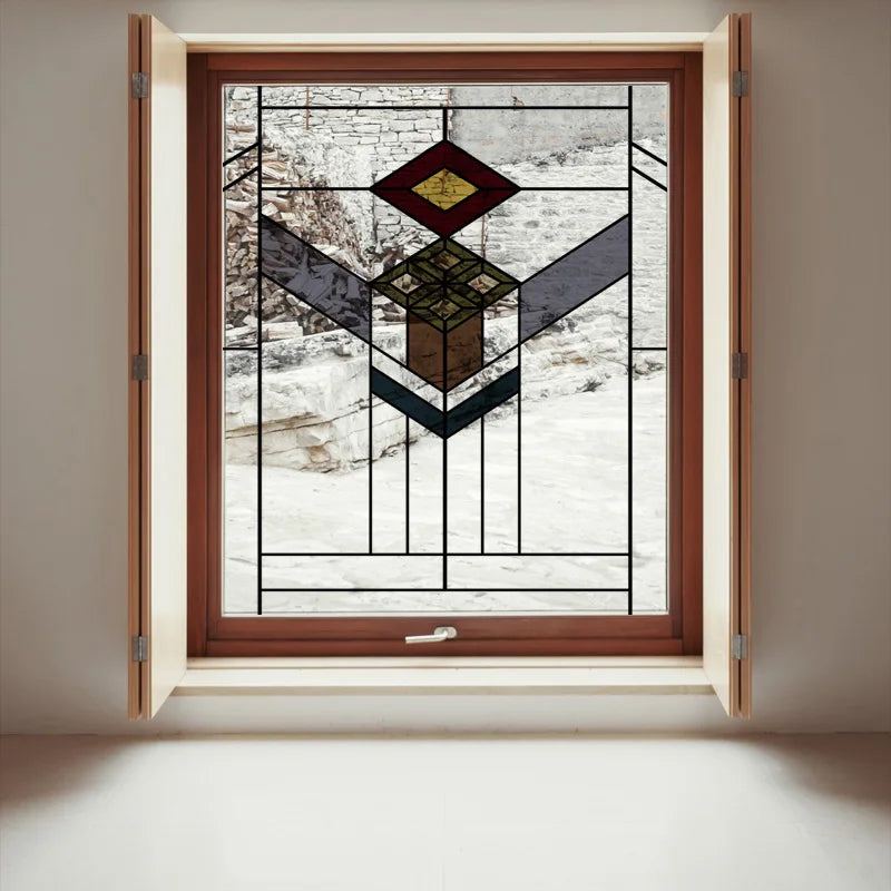 Stained Glass Window Film Transparent Glass Sticker Static Cling Prairie Scottish Style Office Door Anticollision Home Decor