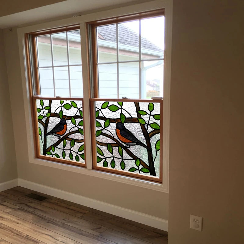 Custom size 3D Matte Window Film Stained Glass Decorative Uv Window Sticker Privacy Frosted Static Cling for Glass,Birds