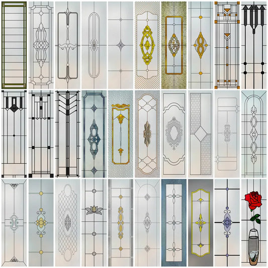 Custom size Stained Glass Window Film Door Sticker black paint Frosted Static Cling Art Colored Glass Frame decoration