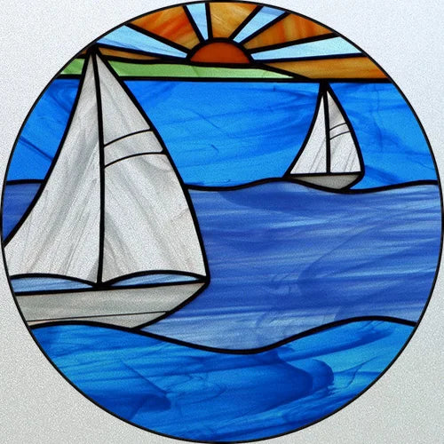 Customized Stained Glass Window Glass Films,Privacy Frosted Static Cling, Classic Pattern for Round Door, Home Decor