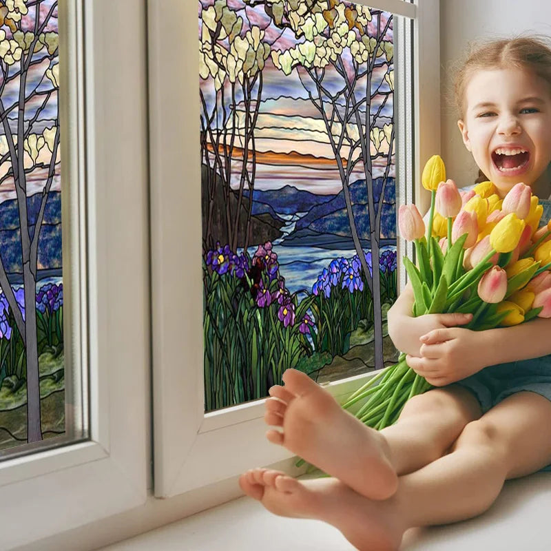 Window Film Frosted Stained Glass Films Customized Tiffany-Style Static Cling Sticker,Bathroom Door Kitchen Office Home Decor