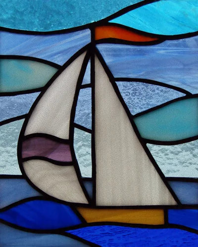 Frosted Stained Glass Window Film, Static Cling, Retro Door Sticker,Kitchen, Office, Home Decor, Customized,Sailboat