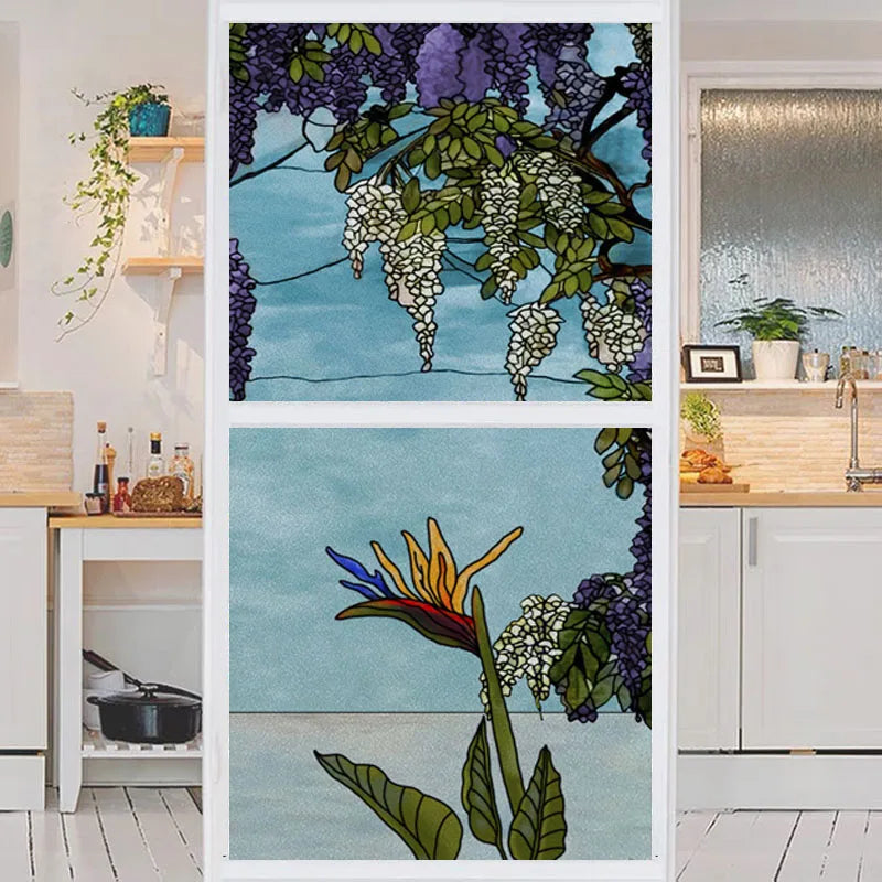 Frosted Stained Glass Window Film, Church Static Cling,Door Sticker,Print SunFlower,Tree,Fruit,Birds,Home Decor, Customized