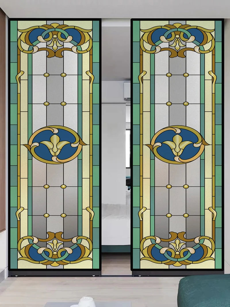 Custom Size Stained Glass Window Film Frosted Privacy Static Cling Geometric Pattern Stickers Shower Kitchen Office Home Decor