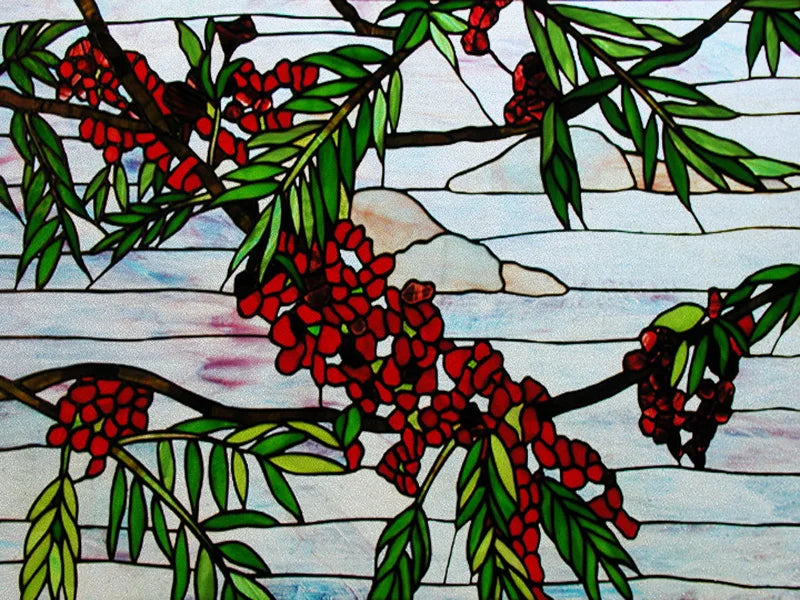 Stained Glass Window Film, Custom Size, Static Cling, Frosted,Flower, Bird, Tree Print for Transom, Glass, Home Decor