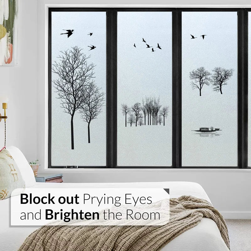 Custom Size Window Glass Films Window Film Static Cling Frosted Tree Mountain Posters For Bathroom Door Kitchen Office Home