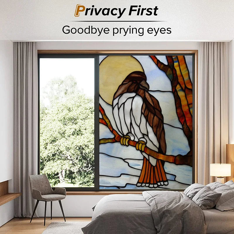 Custom size Glass Films,Stained Glass Stickers Static Cling,Frosted Privacy Print Tree,Rivers,Hill For Window Door Home Decor