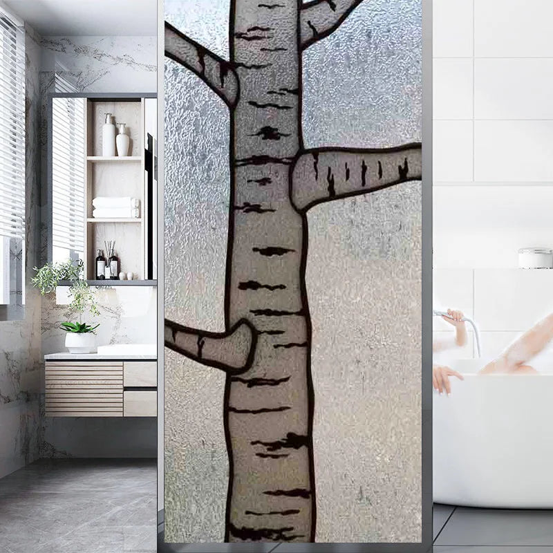 Window Film Stained Glass Films Frosted Static Cling Light-transparent Privacy Glass Sticker Home Decor 3D Material,Tree Bird